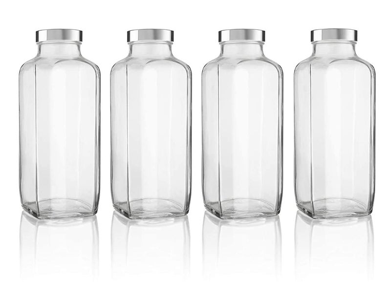 BLISSBORN 1000ml Glass French Square Bottle Jar with Stainless Steel Lid Perfect for Home Travel Juicing Water Smoothie Reusable Travel Glass Drinking Fridge Bottles 1000ml Set Of 2 - Image 4