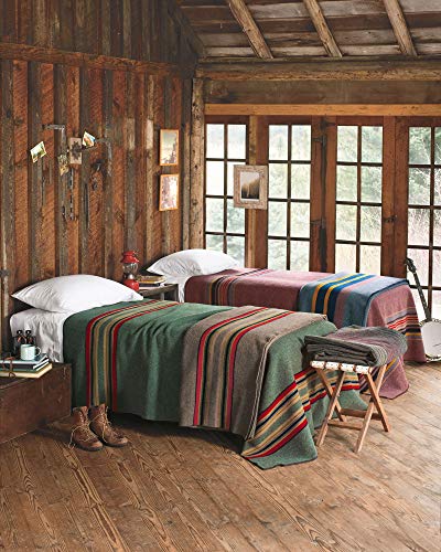 Pendleton Yakima Camp Blanket Twin 66" x 84" - Wool Cotton, Large, Dry Clean, Soft and Durable Throw for Home, Travel, RV, Picnic - Green Heather - Image 2
