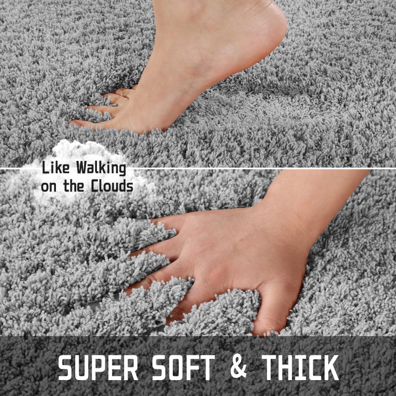 Yimobra Luxury Fluffy Bathroom Rugs  Super Elastic Soft Thick Plush Bath Mat  Non-Slip Water Absorbent  Easier to Dry  Sturdy Shaggy Microfiber Carpet for Bathtub and Shower  32""x 20""  Pure Grey - Image 4