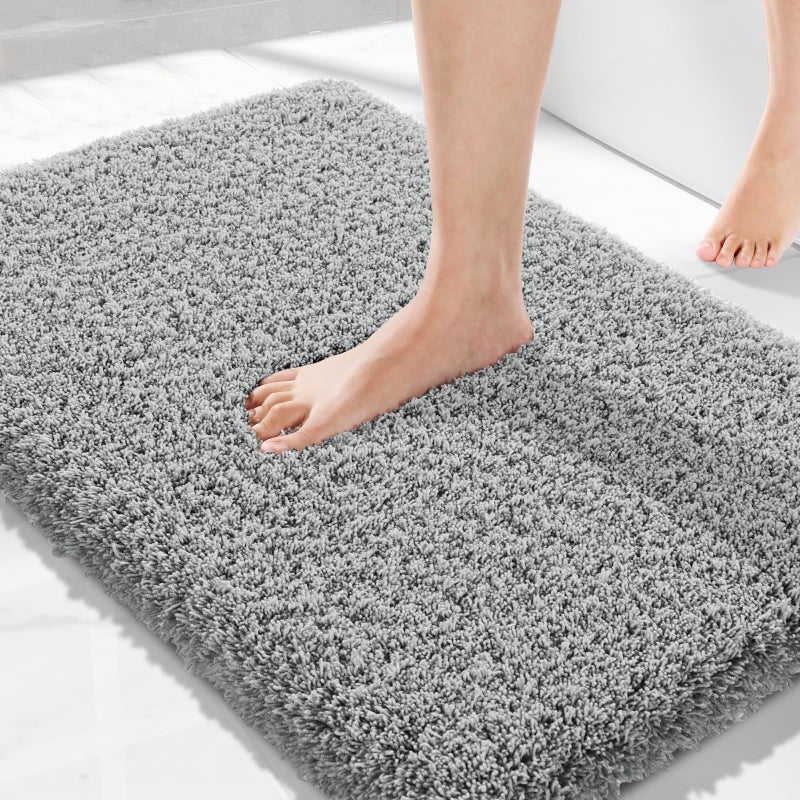 Yimobra Luxury Fluffy Bathroom Rugs  Super Elastic Soft Thick Plush Bath Mat  Non-Slip Water Absorbent  Easier to Dry  Sturdy Shaggy Microfiber Carpet for Bathtub and Shower  32""x 20""  Pure Grey - Image 1