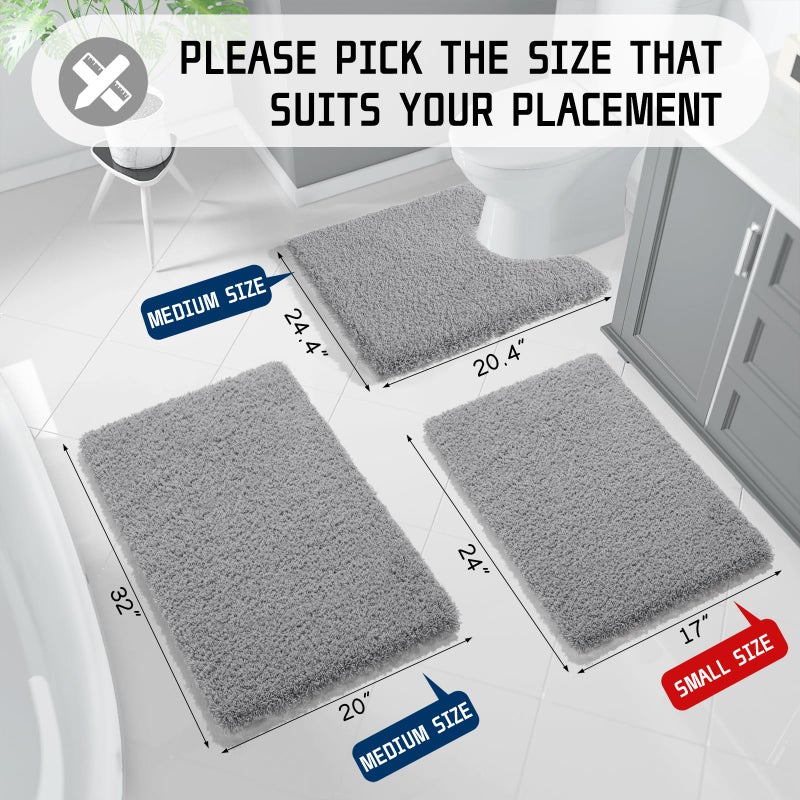 Yimobra Luxury Fluffy Bathroom Rugs  Super Elastic Soft Thick Plush Bath Mat  Non-Slip Water Absorbent  Easier to Dry  Sturdy Shaggy Microfiber Carpet for Bathtub and Shower  32""x 20""  Pure Grey - Image 2
