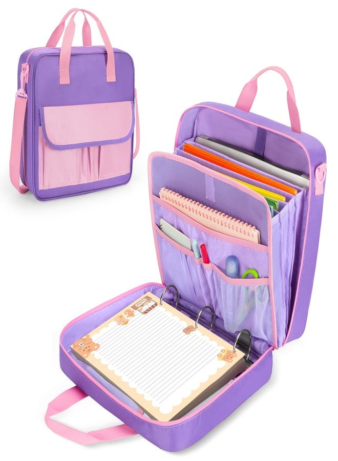 YARWO Zipper Binder Bag for Boys and Girls, 3 Ring Binder Holds 500 Sheets, Accordion File Organizer with 5 Expanding File Folder Fit for 13” Laptop, Learning Tablet and Stationery, Purple - Image 1