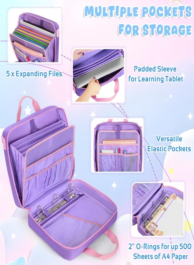 YARWO Zipper Binder Bag for Boys and Girls, 3 Ring Binder Holds 500 Sheets, Accordion File Organizer with 5 Expanding File Folder Fit for 13” Laptop, Learning Tablet and Stationery, Purple - Image 2