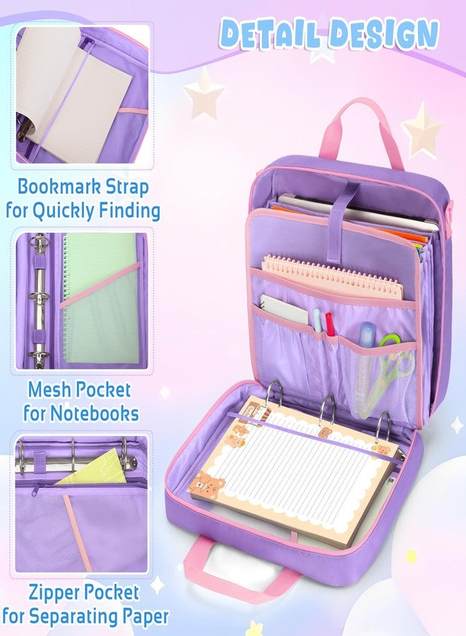 YARWO Zipper Binder Bag for Boys and Girls, 3 Ring Binder Holds 500 Sheets, Accordion File Organizer with 5 Expanding File Folder Fit for 13” Laptop, Learning Tablet and Stationery, Purple - Image 3