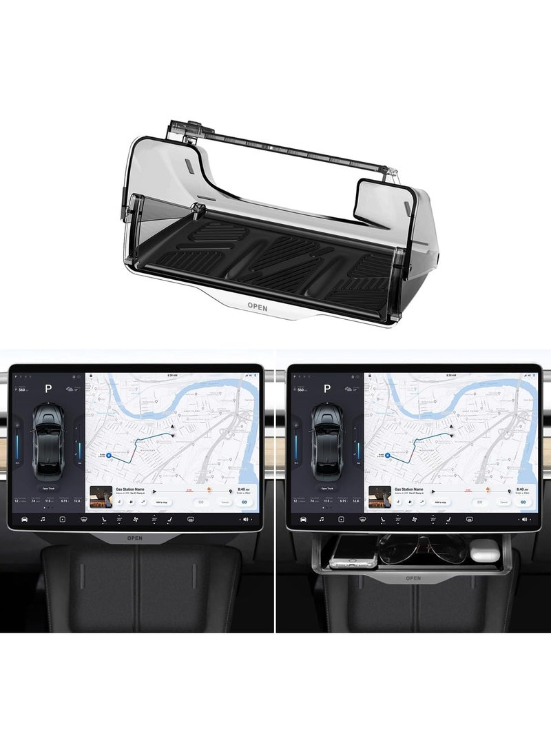 SYOSI Hideable Under Screen Storage for Tesla Model Y Model 3, 2016-2024 Center Console Organizer Tray Sunglasses Holder with Black Anti-Slip Pad Open and Close Function Designed - Image 1