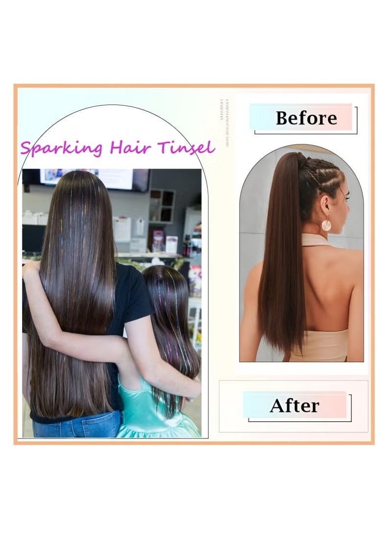 Hair Tinsel Kit, 48 Inch, 12 Colors, Fairy Tinsel Hair Extensions with Tools, Glitter Hair Tinsel Heat Resistant Accessories for Girls Women Kids New Year Cosplay - Image 4