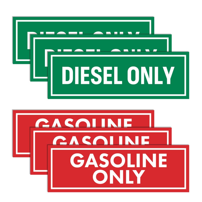 Diesel Only & Gasoline Only Sticker Sign 6-Pack | Weatherproof Adhesive Decal for Your Truck, Tractor, Fuel Can