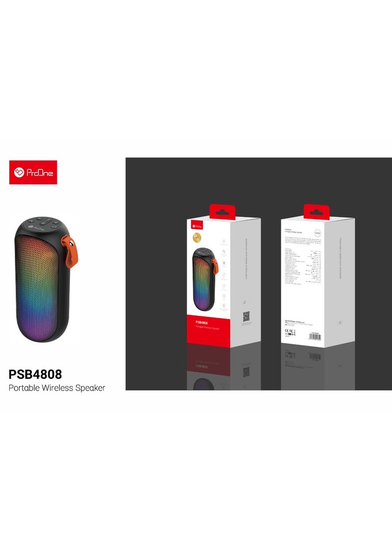 ProOne PSB4808 Portable Wireless Bluetooth Speaker – Bluetooth 5.3, Hands-Free Calling, TF Card, IPX4 Waterproof, AUX/3.5mm Input, TWS, 1200mAh Battery