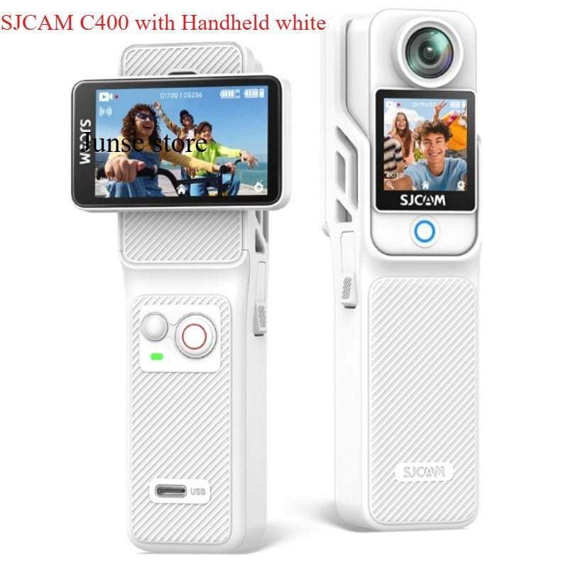 Sjcam C400 with Handheld Action Camera, Pocket + Handheld 7H Power Riding Set 4K, Stabilized Night Vision Vlog Live Streaming, White - Image 2