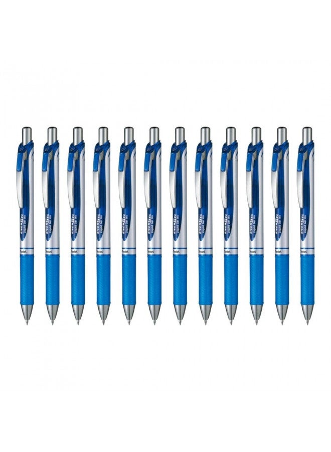 Pentel قلم حبر جل من بنتل، أقلام جل EnerGel RTX، رأس معدني 0.7 مم، أسود/فضي، حبر أزرق، 12 قطعة (BL77-C) - Image 3