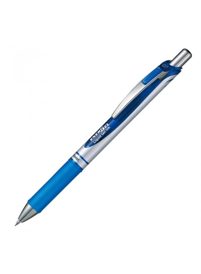 Pentel قلم حبر جل من بنتل، أقلام جل EnerGel RTX، رأس معدني 0.7 مم، أسود/فضي، حبر أزرق، 12 قطعة (BL77-C) - Image 2