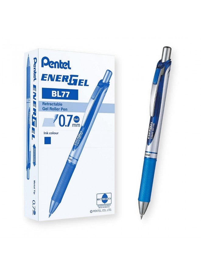 Pentel قلم حبر جل من بنتل، أقلام جل EnerGel RTX، رأس معدني 0.7 مم، أسود/فضي، حبر أزرق، 12 قطعة (BL77-C) - Image 1