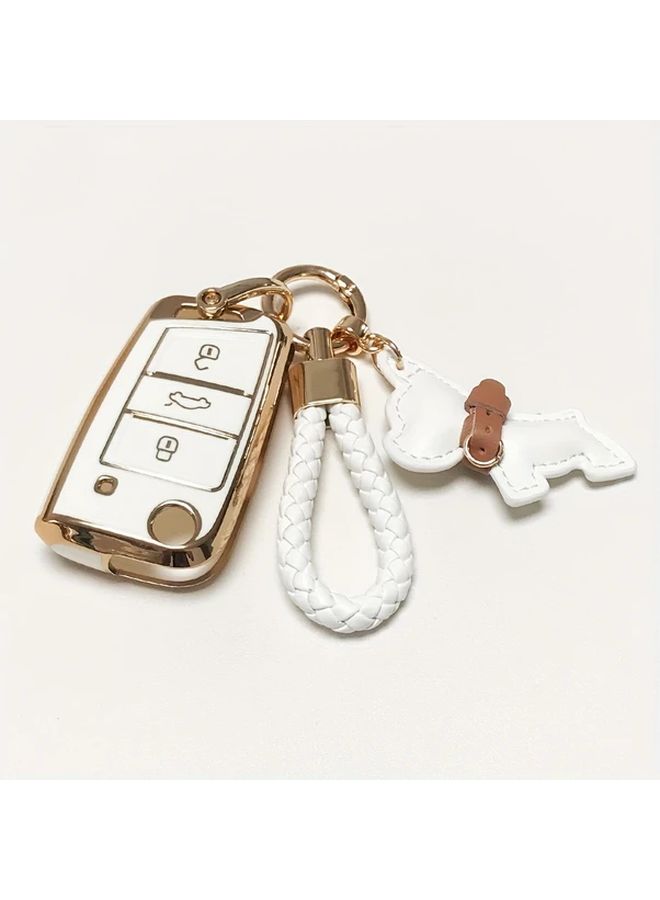Black 3 Button TPU Car Key Case Holder for Volkswagen with Keychain - Image 4