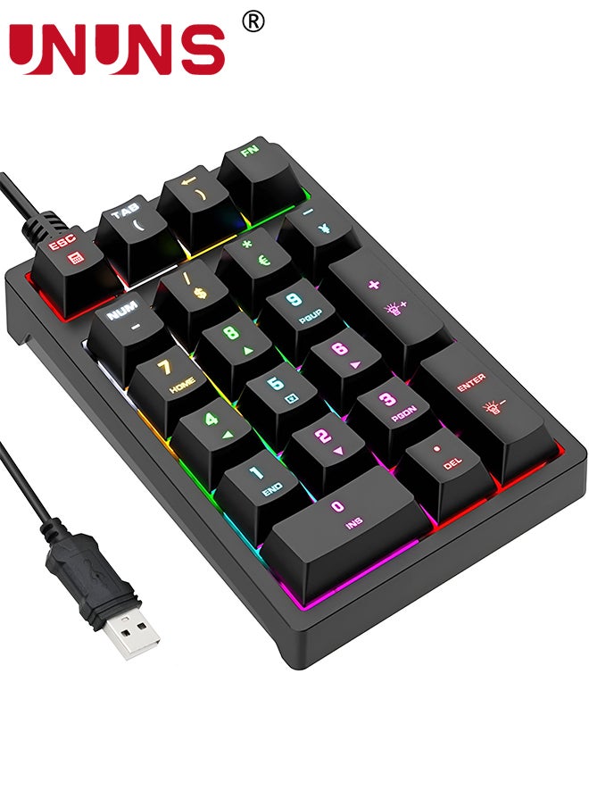 UNUNS - Number Pad,Mechanical USB Wired Numeric Keypad With RGB LED Backlit,21 Keys Numpad,Mini Numpad Portable Mechanical Numeric Keypad For Laptop/Desktop/Computer/PC,Black - Image 1