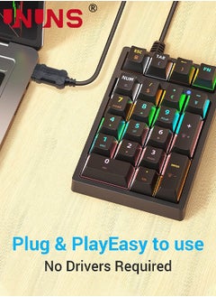 UNUNS Number Pad,Mechanical USB Wired Numeric Keypad With RGB LED Backlit,21 Keys Numpad,Mini Numpad Portable Mechanical Numeric Keypad For Laptop/Desktop/Computer/PC,Black  - Image 5