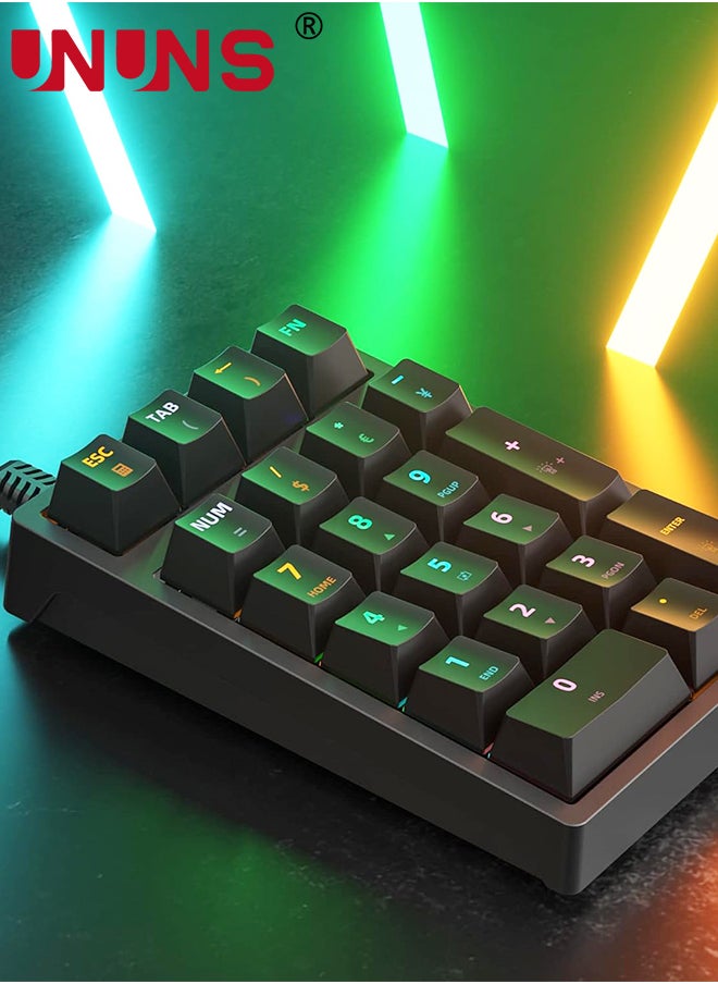 UNUNS - Number Pad,Mechanical USB Wired Numeric Keypad With RGB LED Backlit,21 Keys Numpad,Mini Numpad Portable Mechanical Numeric Keypad For Laptop/Desktop/Computer/PC,Black - Image 1