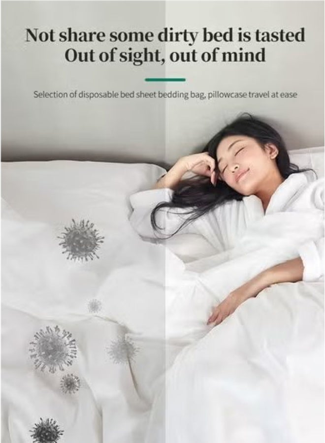 جولة الفرح [مُحسّن] ملاءات سرير للاستخدام مرة واحدة للسفر: هذه الملاءات مثالية للفنادق، وتوفر غطاءً مريحًا لسريرك أثناء سفرك. تتضمن المجموعة غطاء لحاف واحد، وملاءة واحدة، وغطائي وسادة (مقاس كينج، 4 قطع). - Image 2