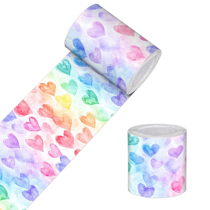 HOMETITUTE Wallpaper Border Peel and Stick Rainbow Heart Texture Decorative Wall Trim Self Adhesive Border for Walls Mirror Frame Accent Strip for Bedroom Bathroom Kitchen Living Room 4x196 Inch - Image 2