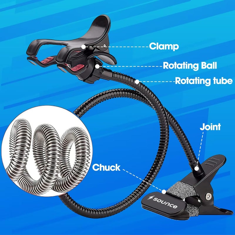 Sounce Mobile Stand Holder Metal Built - Cell Phone Stand Perfect for Video Table Online Class Home Bed Flexible Charging Hand Bike Movie Office Gift Desktop Heavy Duty Lazy Mount Multi Angle Clamp - Image 3