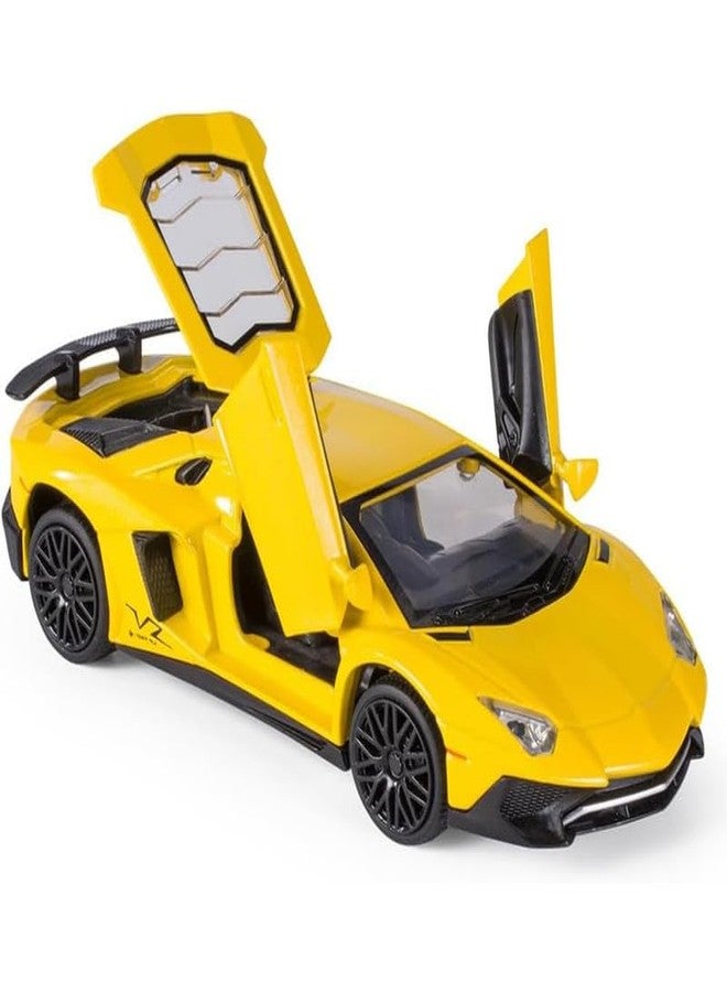 AHBHT Kids Model 1:32 LP750 Die Cast Metal Car Pull Back Action Opening Doors with Realistic Engine Sound Lights Toy Car Gift for Boys - Yellow - Image 1