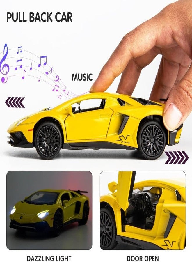 AHBHT Kids Model 1:32 LP750 Die Cast Metal Car Pull Back Action Opening Doors with Realistic Engine Sound Lights Toy Car Gift for Boys - Yellow - Image 3