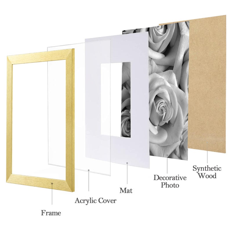 eletecpro 12x12 Picture Frames Set of 9 with Clear Acrylic Cover, Display 8x8 Photos with Mat or 12x12 Without, Classic and Sturdy Square Collage Gallery Wall Decor, Easy Wall Mount, Gold - Image 2