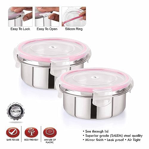 Entisia Stainless Steel Click & Seal Container - 1 Pcs Multipurpose Air Tight Tiffin Container Box with Lid, Leakproof Lunch Food Container Use for Home Kitchen, Office Work, School (Capacity 250ml) - Image 2