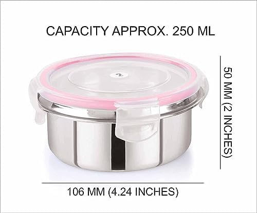 Entisia Stainless Steel Click & Seal Container - 1 Pcs Multipurpose Air Tight Tiffin Container Box with Lid, Leakproof Lunch Food Container Use for Home Kitchen, Office Work, School (Capacity 250ml) - Image 3