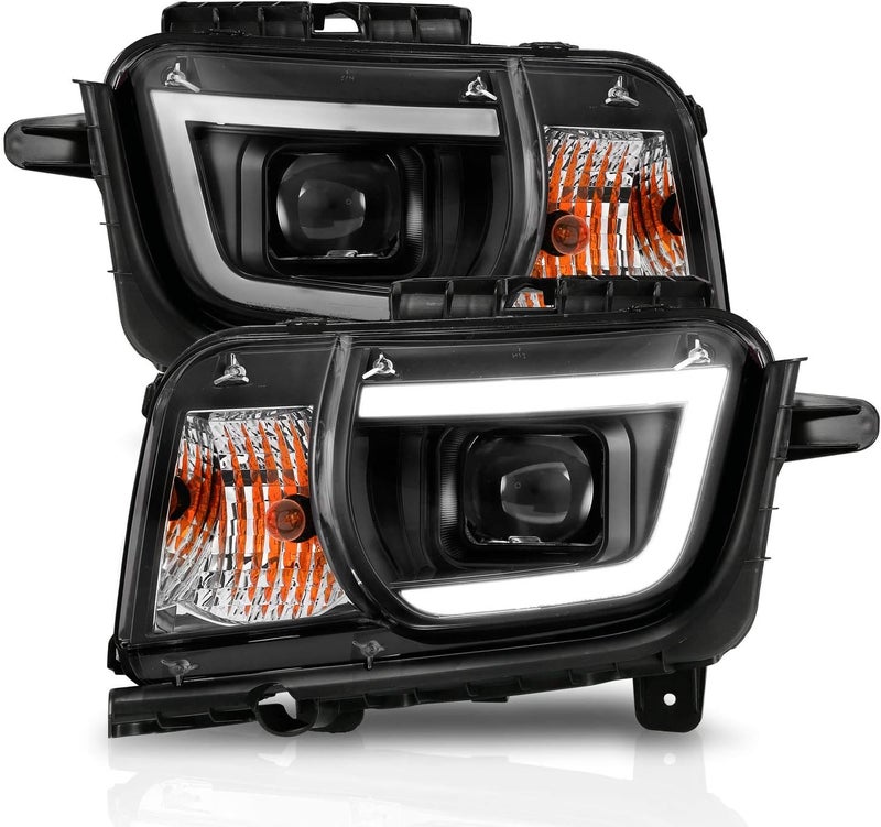 AmeriLite Halogen and LED Square Projector Headlights Pair for 2010-2013 Chevy Camaro - Black - Image 2