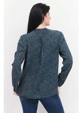 Zero Women Crew Neck Long Sleeve Polka Dot Top, Dark Green  - Image 3