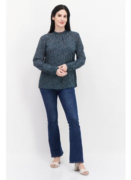 Zero Women Crew Neck Long Sleeve Polka Dot Top, Dark Green  - Image 2