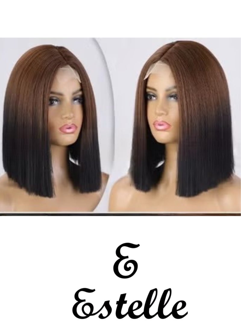 إستيل شعر مستعار صغير بدانتيل أمامي للنساء قصير مستقيم (بني غامق) - Image 1