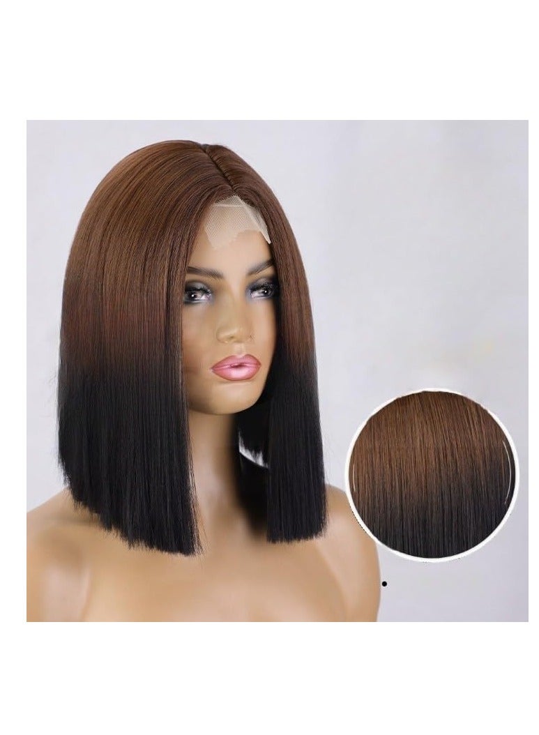 إستيل شعر مستعار صغير بدانتيل أمامي للنساء قصير مستقيم (بني غامق) - Image 2