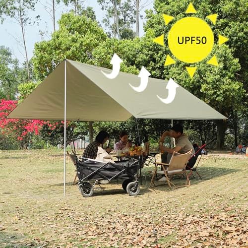HipierFx 10x16 ft Car Side Awning with Pole Outdoor Camping Tent Tarp Waterproof Car Tent Canopy Shade Sun Shelter (Olive Green) - Image 3