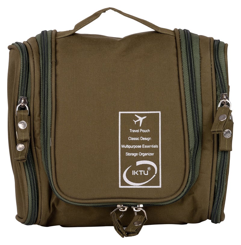 Iktu Multifunction Unisex Zipper Toiletry Bag Travel Organizer Hanger Storage Waterproof Makeup Pouch Cosmetic Case (Olive Green) - Image 1