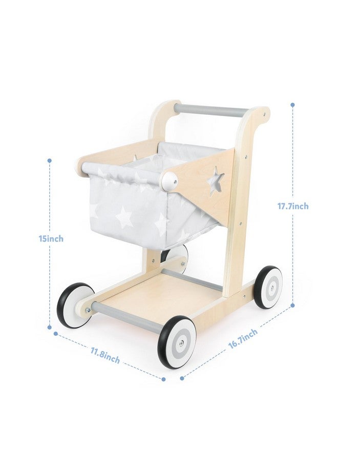 Asweets 2 in 1 Wooden Baby Walker Push and Pull Doll Stroller, Shopping Cart Learning Walker for Boys and Girls, Sit Stand Learning Toddler Toy (Grey) - Image 2