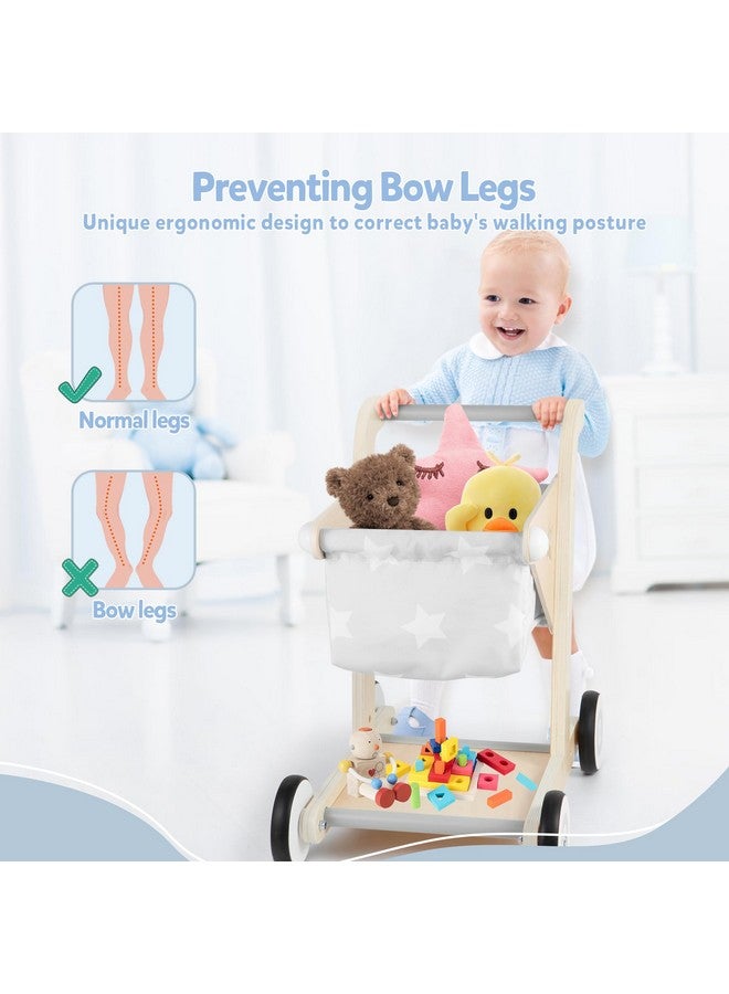 Asweets 2 in 1 Wooden Baby Walker Push and Pull Doll Stroller, Shopping Cart Learning Walker for Boys and Girls, Sit Stand Learning Toddler Toy (Grey) - Image 4
