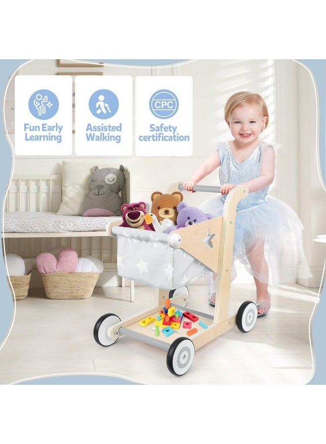 Asweets 2 in 1 Wooden Baby Walker Push and Pull Doll Stroller, Shopping Cart Learning Walker for Boys and Girls, Sit Stand Learning Toddler Toy (Grey) - Image 3
