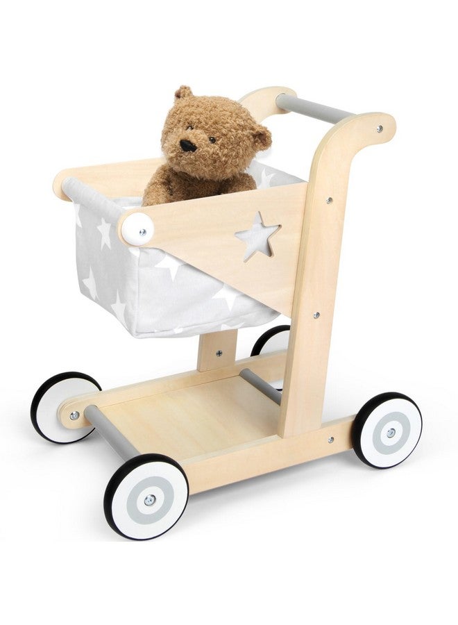 Asweets 2 in 1 Wooden Baby Walker Push and Pull Doll Stroller, Shopping Cart Learning Walker for Boys and Girls, Sit Stand Learning Toddler Toy (Grey) - Image 1