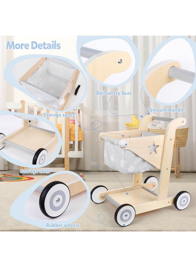 Asweets 2 in 1 Wooden Baby Walker Push and Pull Doll Stroller, Shopping Cart Learning Walker for Boys and Girls, Sit Stand Learning Toddler Toy (Grey) - Image 5