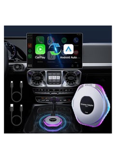 Wireless CarPlay and Android Auto Adapter, 2024 Plug & Play Magic Box for iOS 10+ and Android 11+, Includes USB-C and USB-A Cables, Easy Connection for Your Phone.