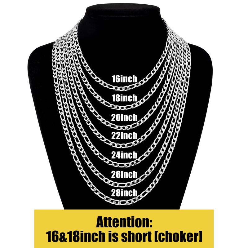 Fiusem Silver Tone Figaro Chain Necklace for Men, 5mm Stainless Steel Necklace Chain for Men Women 20 Inch - Image 4