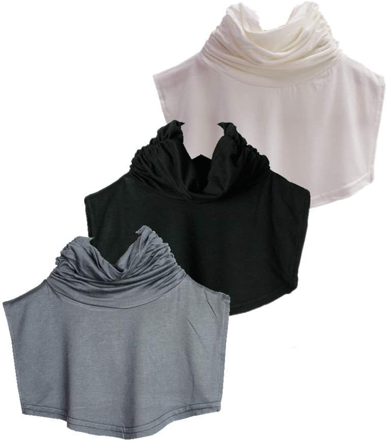 Yija Women Half Top Mock Blouse Turtleneck Dickey Collar Wrap Neck Warmer 3Pcs (Black+White+Gray) - Image 1