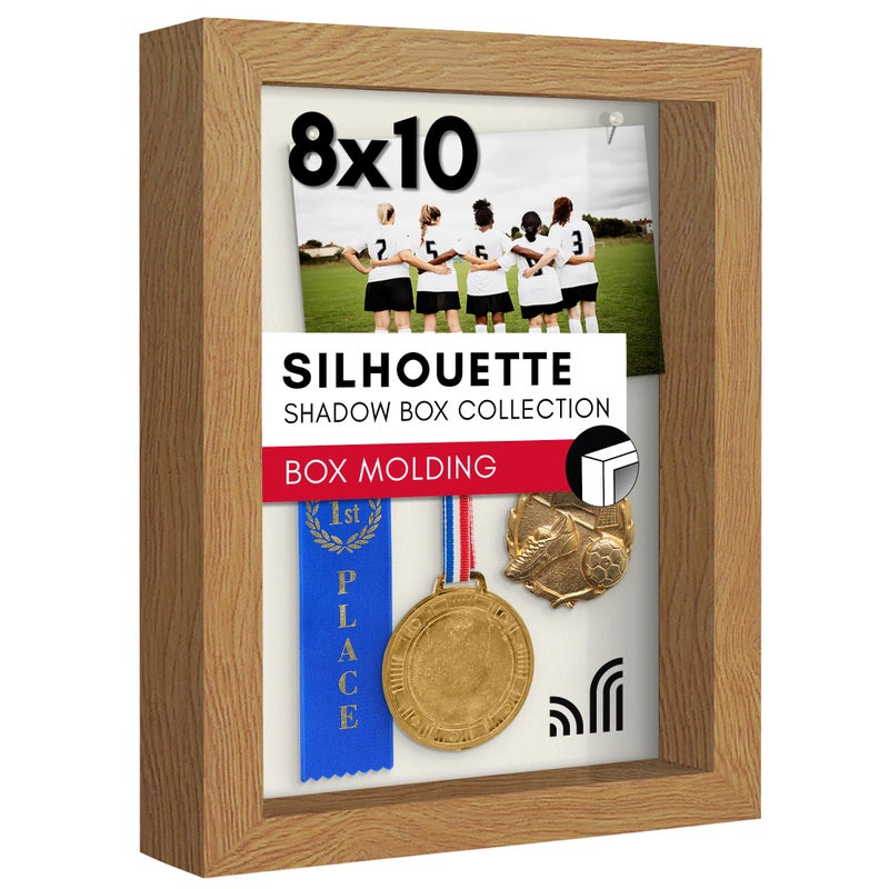 Americanflat Americanflat 8x10 Shadow Box Frame with ShatterResistant Glass  Silhouette Collection  Large Shadow Box Display Case for Tabletop and Wall Display  Dark Oak with Soft Felt Back 