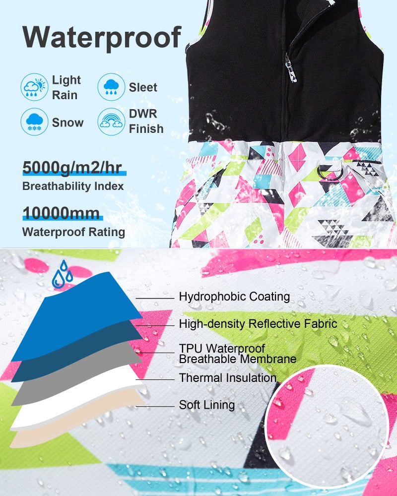 Pursky Kids Insulated Snow Bib Unisex Waterproof Snow Overalls for Boys Youth Teen Ski Pants Snow Pants Girls Snowpants Husky Ski Bibs Geometry 14/16 - Image 1