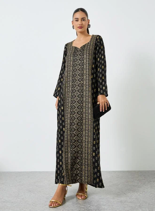 Amirah Black Foil Printed A-Line Jalabiya