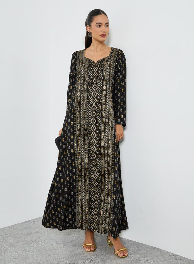 Amirah Black Foil Printed A-Line Jalabiya - Image 3