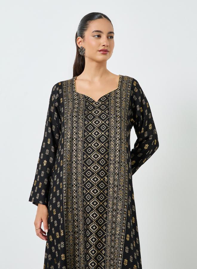 Amirah Black Foil Printed A-Line Jalabiya - Image 2
