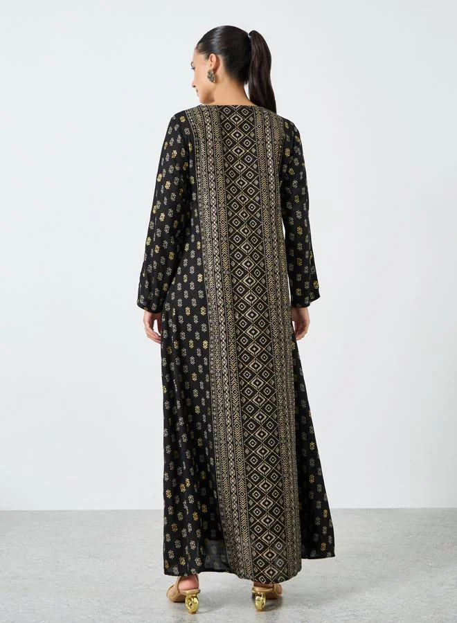 Amirah  Black Foil Printed A-Line Jalabiya for Women | Best Price UAE