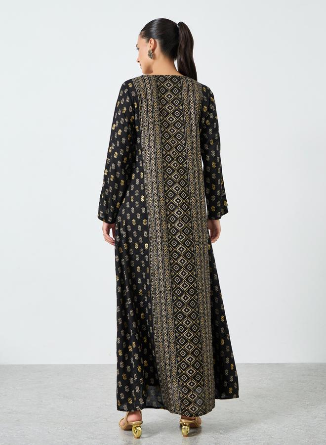 Amirah Black Foil Printed A-Line Jalabiya - Image 5